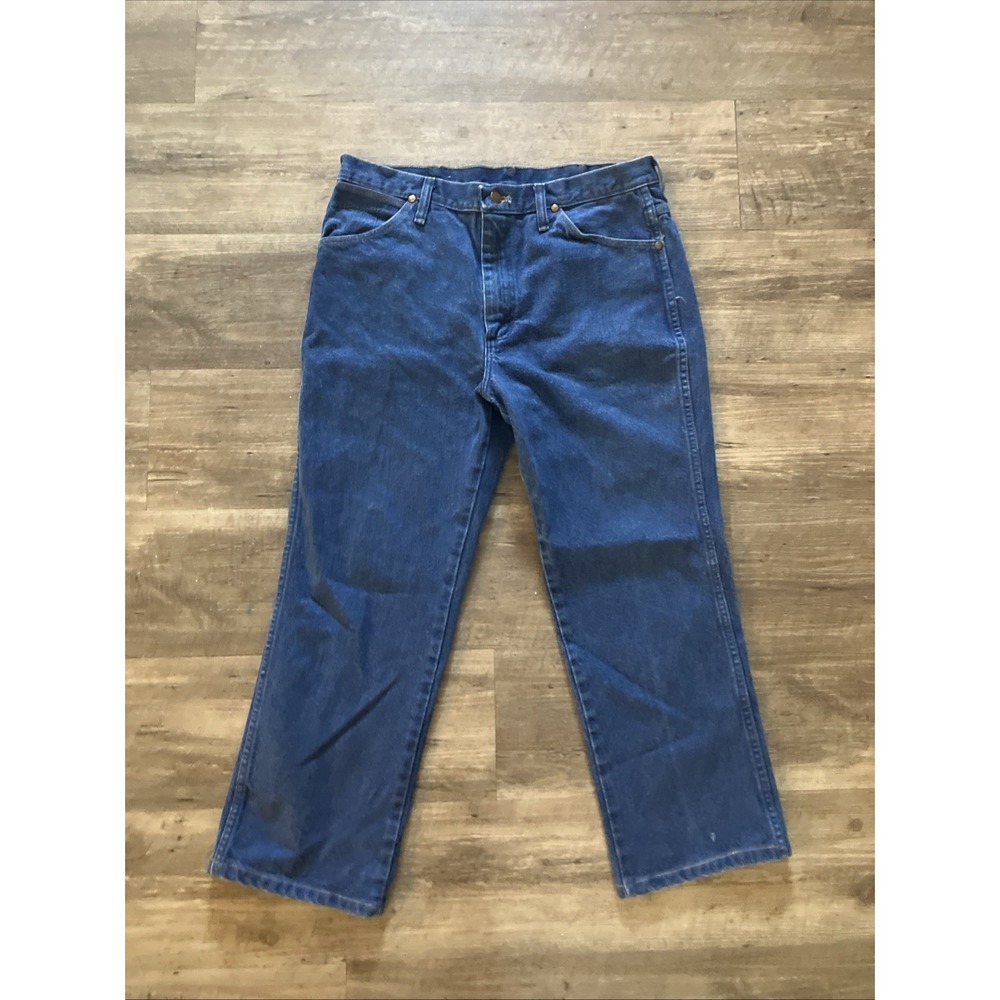 Wrangler 936PWD Cowboy Cut Slim Fit Jeans Denim Dark Hemmed Men's 33 X 27 Flaw - Picture 9 of 11